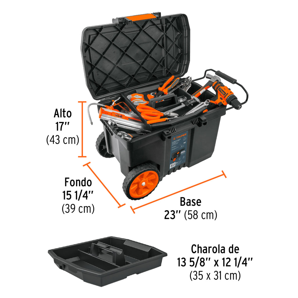 Caja para herramienta de 23" con ruedas y mango telescópico TRUPER (10902)