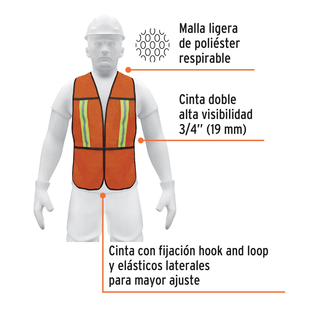 Chaleco de seguridad con cintas reflejantes, naranja, PRETUL CHS-200N (21025)