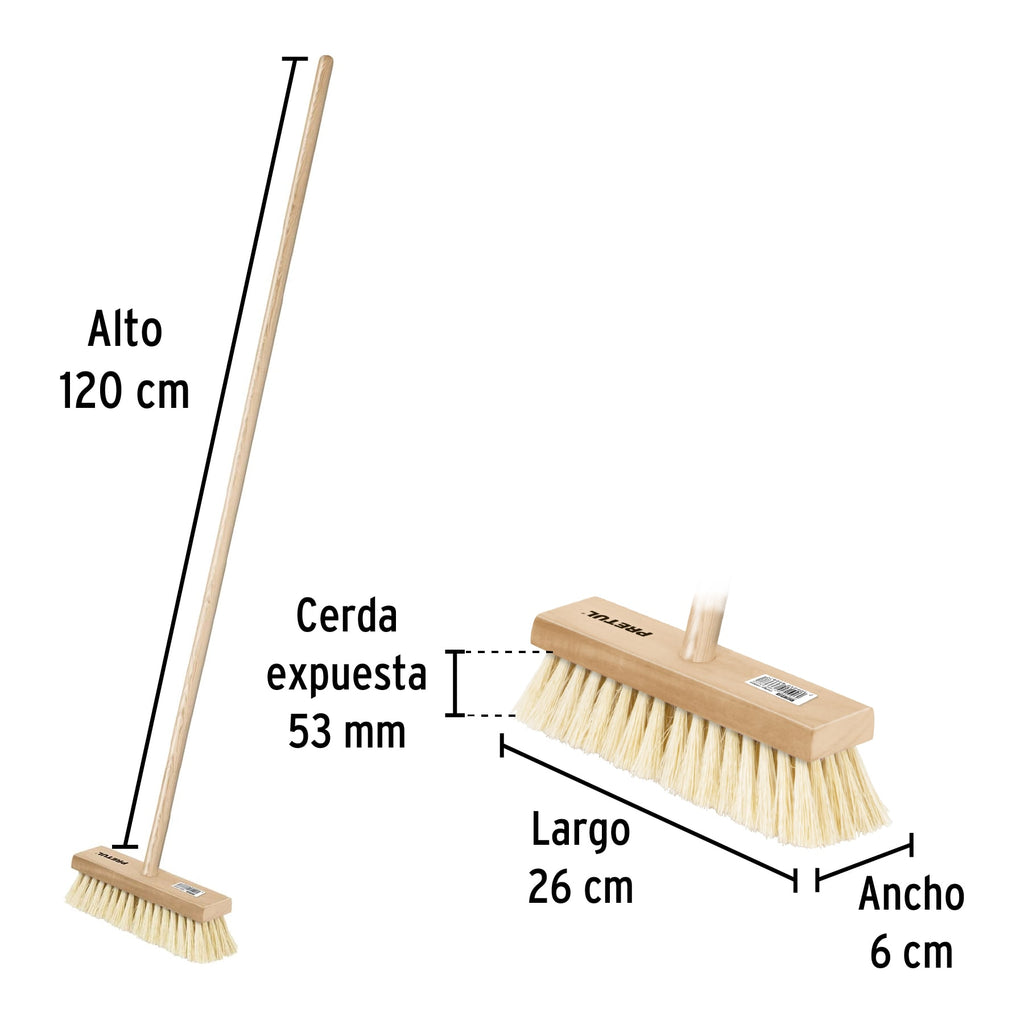 Cepillo para impermeabilizar con cerdas de ixtle, mango 48", PRETUL CIM-28P (28002)