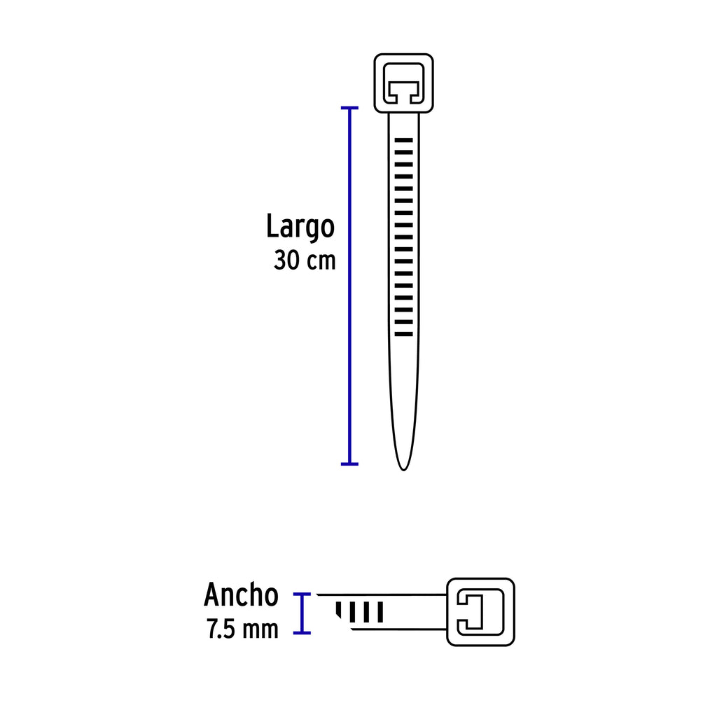 Cinchos plásticos 120 lb, 300 x 7.5 mm, bolsa con 10pz, VOLTECK CIN-12030 (48982)