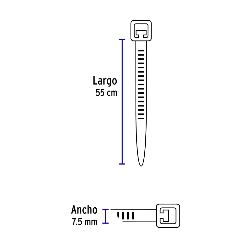 Cinchos plásticos 120 lb, 550 x 7.5 mm, bolsa con 10pz, VOLTECK CIN-12055 (48983)