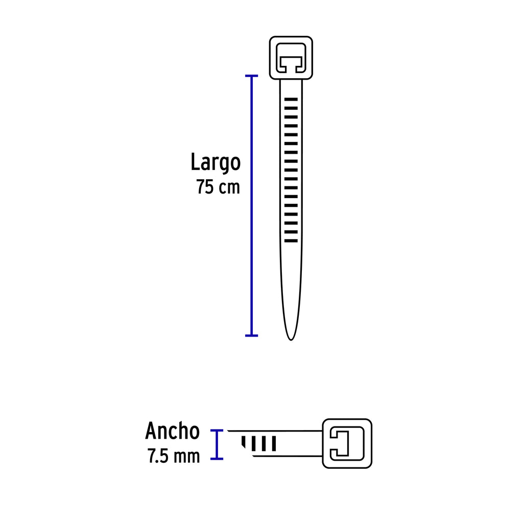 Cinchos plásticos 120 lb, 750 x 7.5 mm, bolsa con 10pz, VOLTECK CIN-12075 (48984)