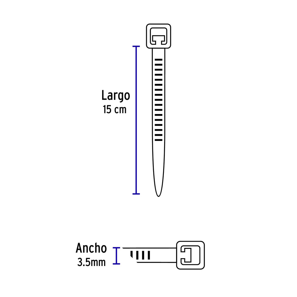 cinchos plásticos 40 lb, 150x3.5 mm, bolsa con 50pz, VOLTECK CIN-4015 (44303)