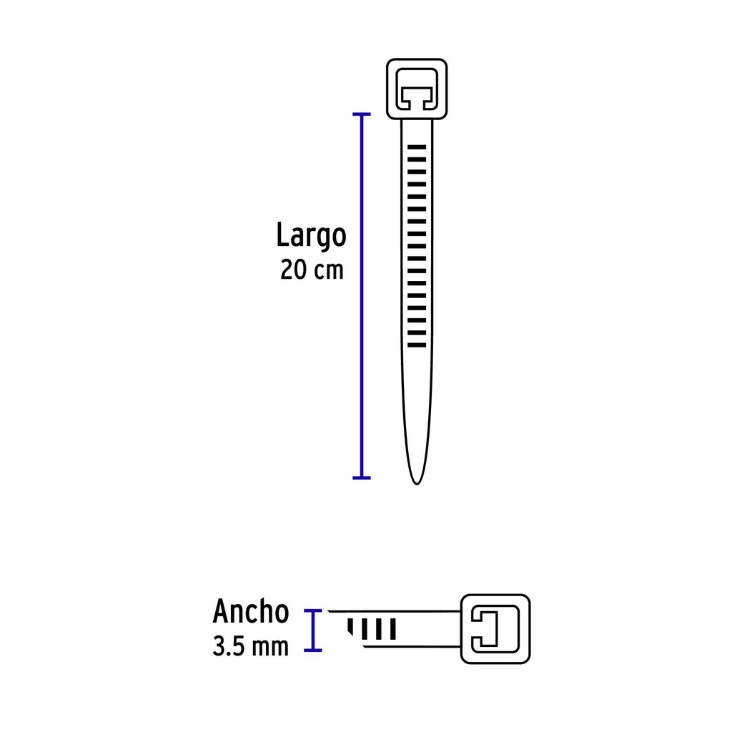 Cinchos plásticos 40 lb, 200x3.5 mm, bolsa con 50pz, VOLTECK CIN-4020 (44304)