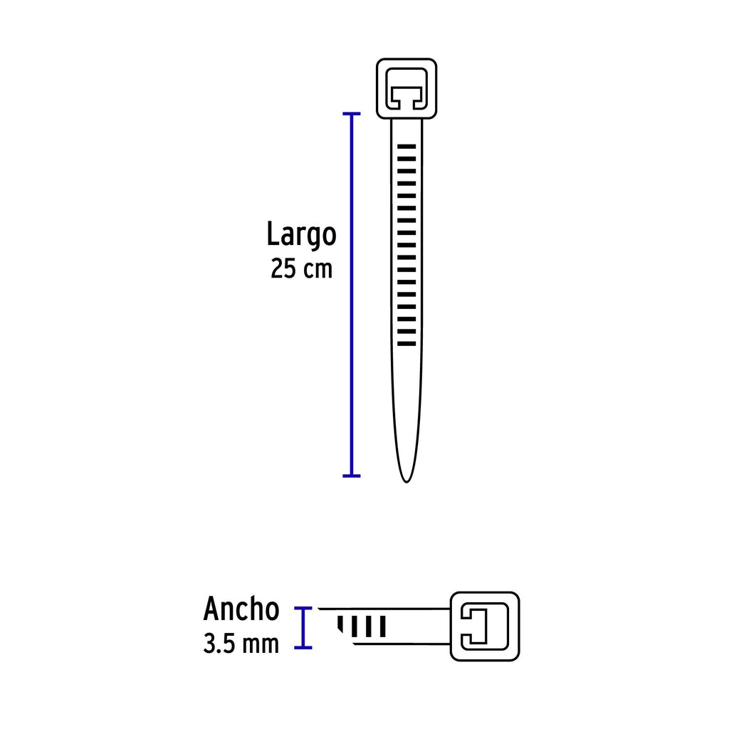 Cinchos plásticos 40 lb, 250x3.5 mm, bolsa 50pz, VOLTECK CIN-4025 (44305)