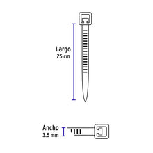 Cargar imagen en el visor de la galería, Cinchos plásticos 40 lb, 250x3.5 mm, bolsa 50pz, VOLTECK CIN-4025 (44305)