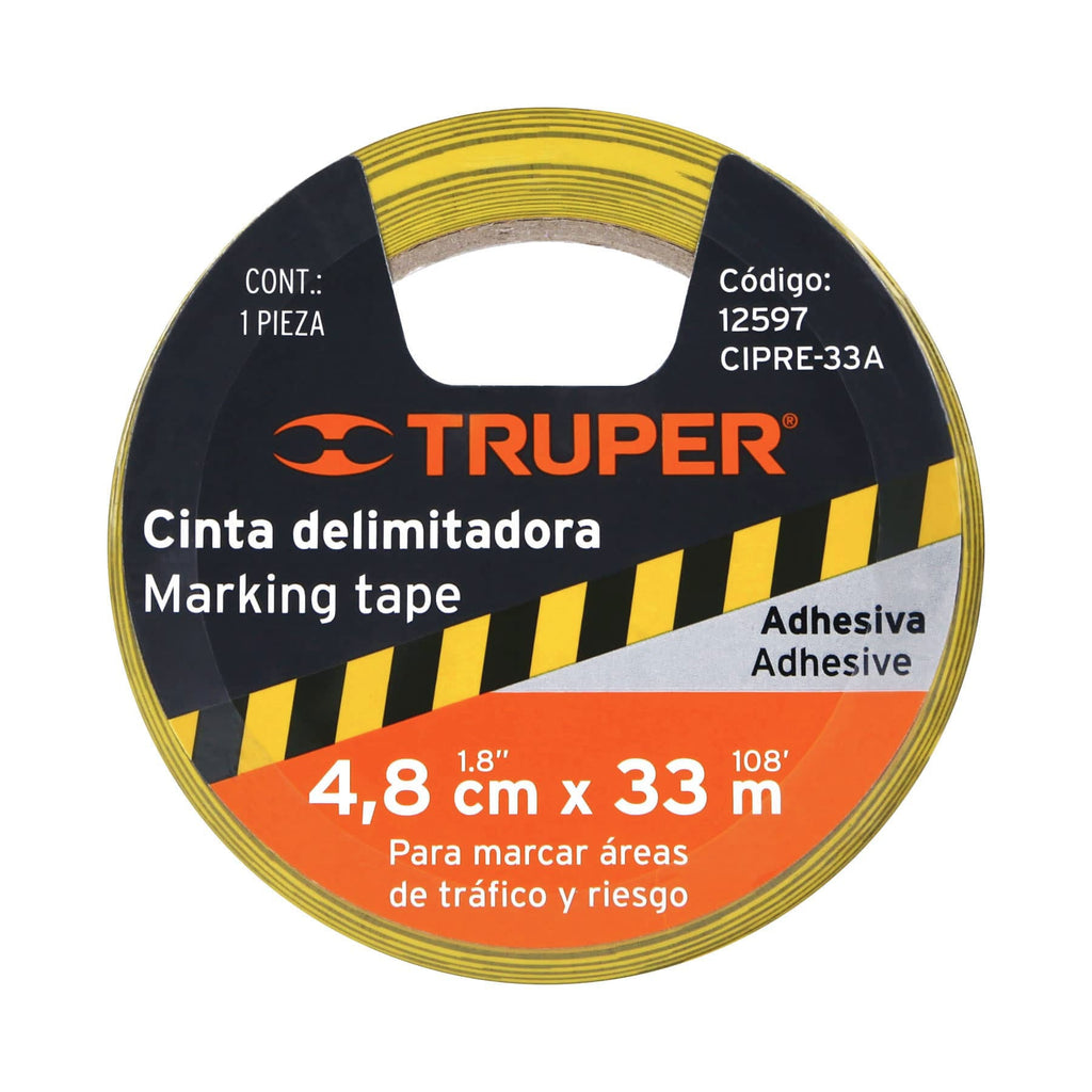 Rollo de 33 m de cinta delimitadora amarilla / negro, TRUPER CIPRE-33A (12597)