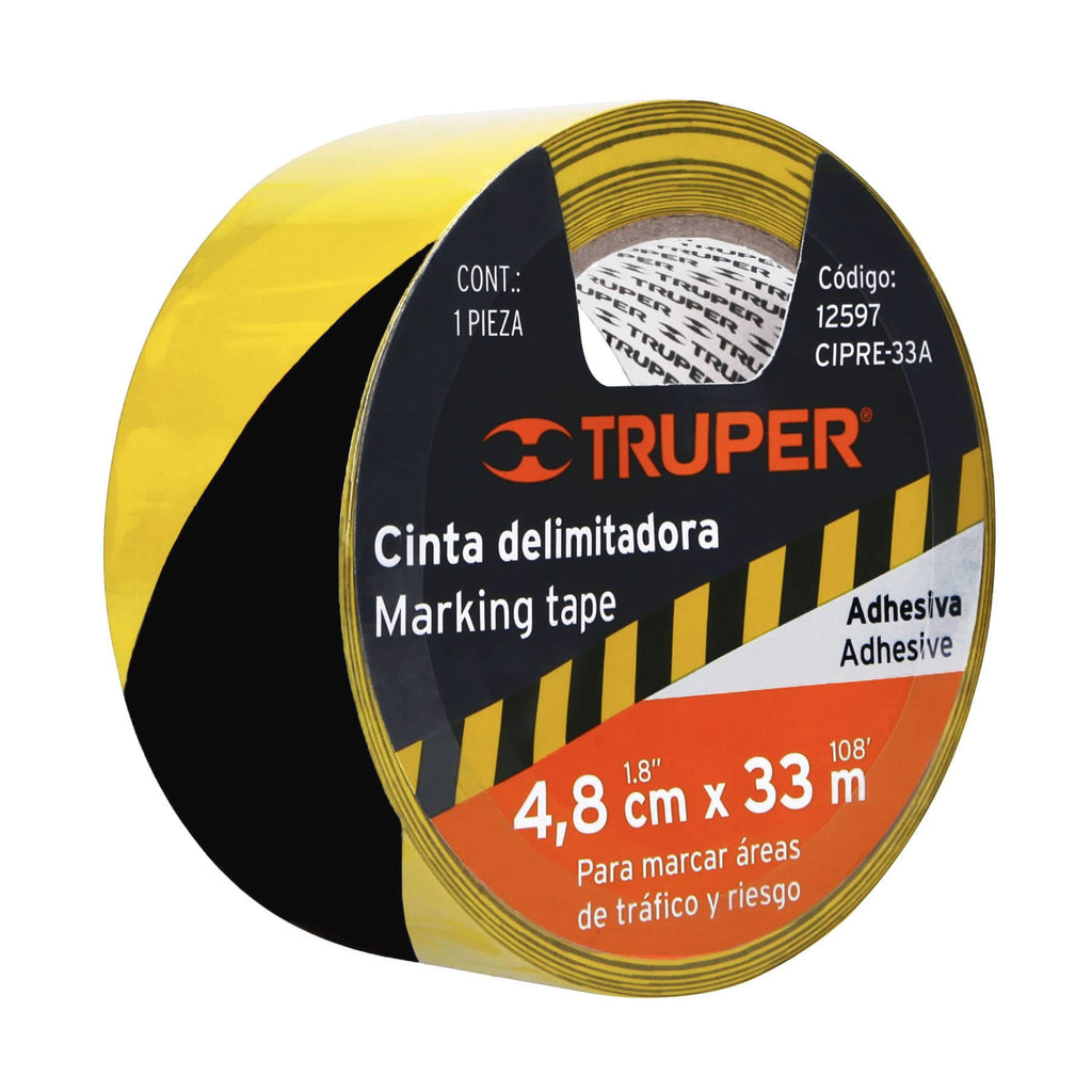 Rollo de 33 m de cinta delimitadora amarilla / negro, TRUPER CIPRE-33A (12597)