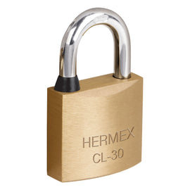 Candado de latón 30 mm gancho corto en blíster, HERMEX CL-30 (43427)