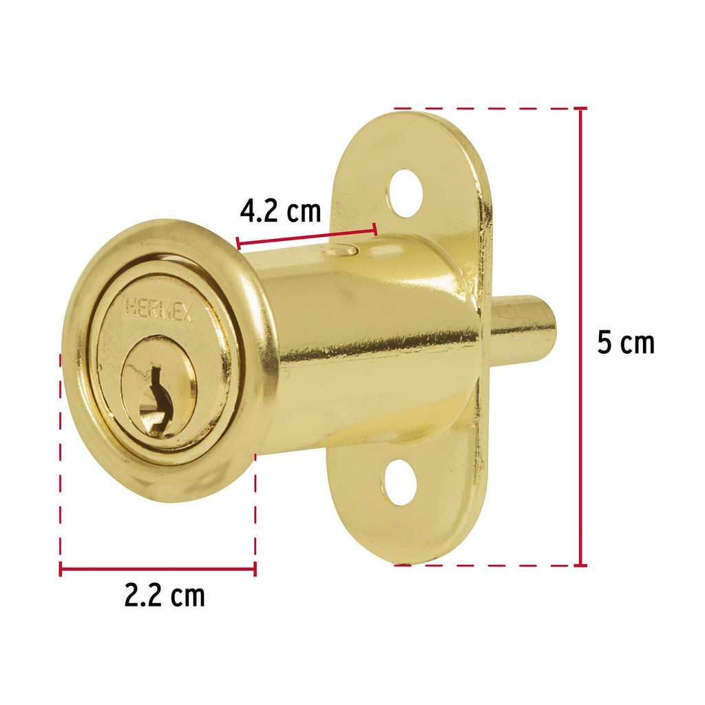 Cerradura para mueble, modelo 20, latón, HERMEX CM-20L (43569)