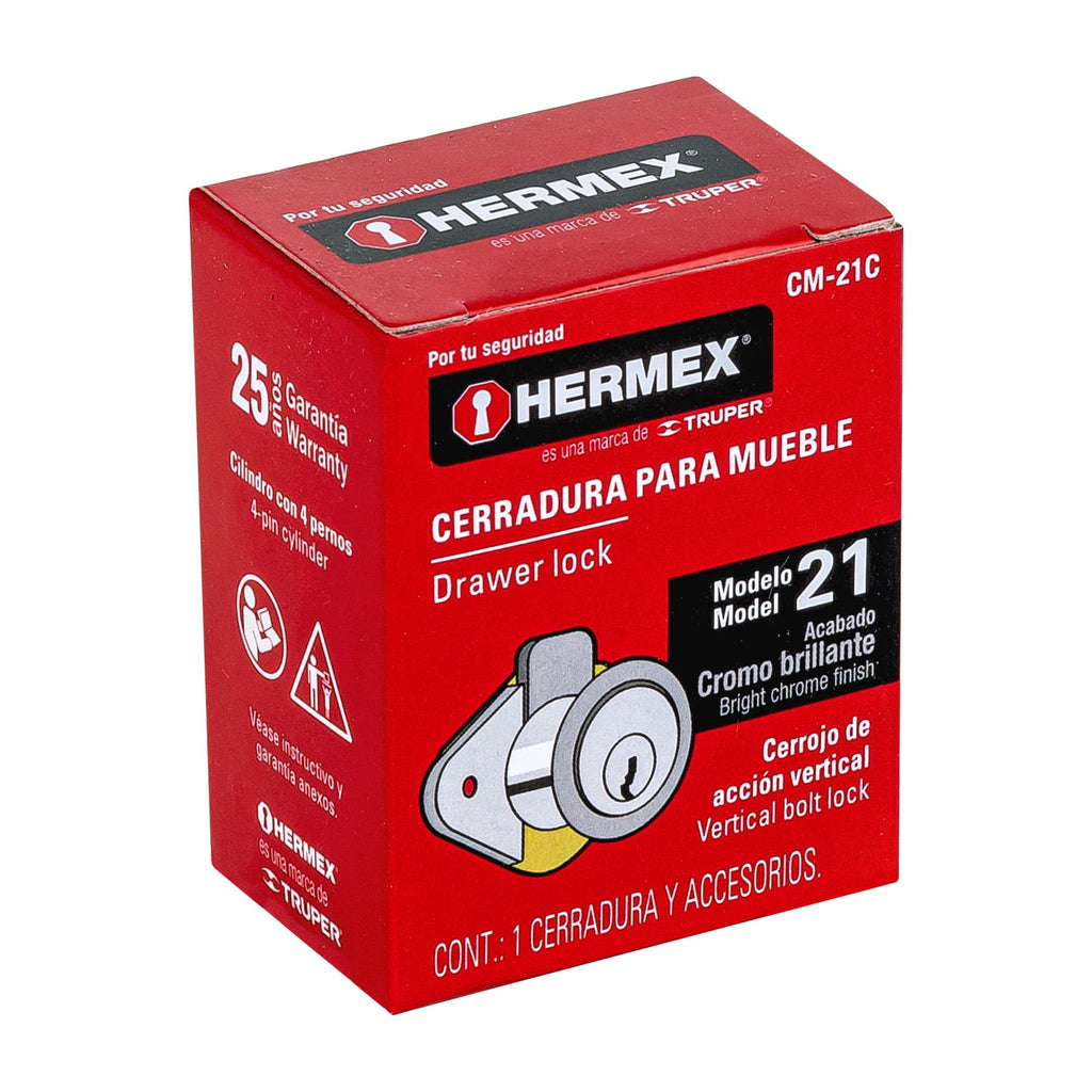 Cerradura para mueble, modelo 21, cromo, HERMEX CM-21C (43558)