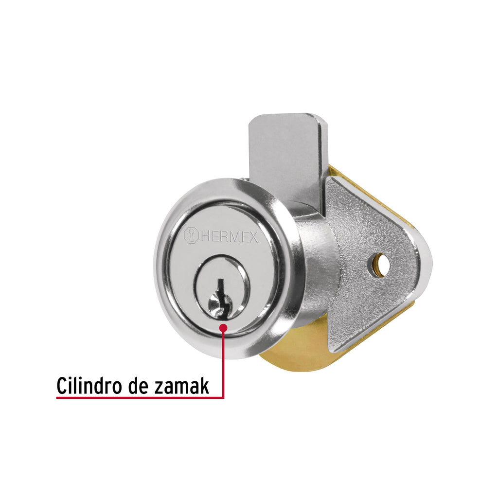 Cerradura para mueble, modelo 21, cromo, HERMEX CM-21C (43558)