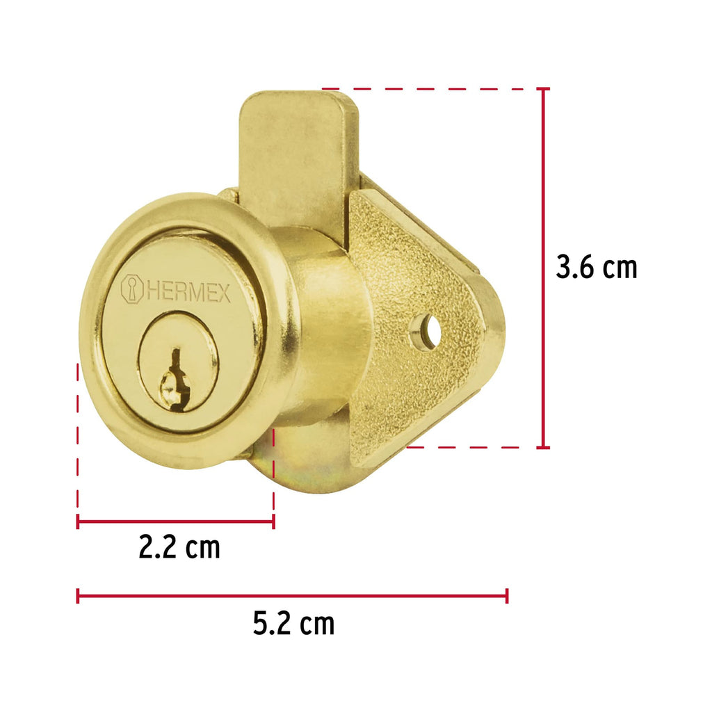 Cerradura para mueble, modelo 21, latón, HERMEX CM-21L (43566)