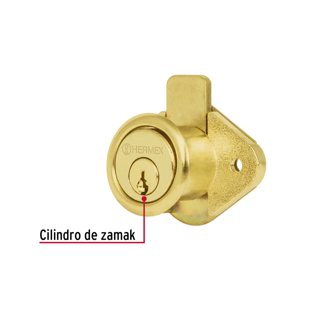 Cerradura para mueble, modelo 21, latón, HERMEX CM-21L (43566)