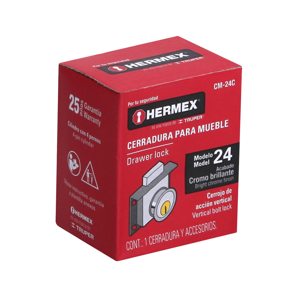 Cerradura para mueble, modelo 24, cromo, HERMEX CM-24C (43557)