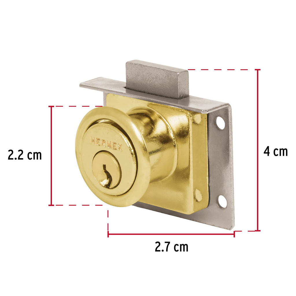 Cerradura para mueble, modelo 24, latón, HERMEX CM-24L (43565)