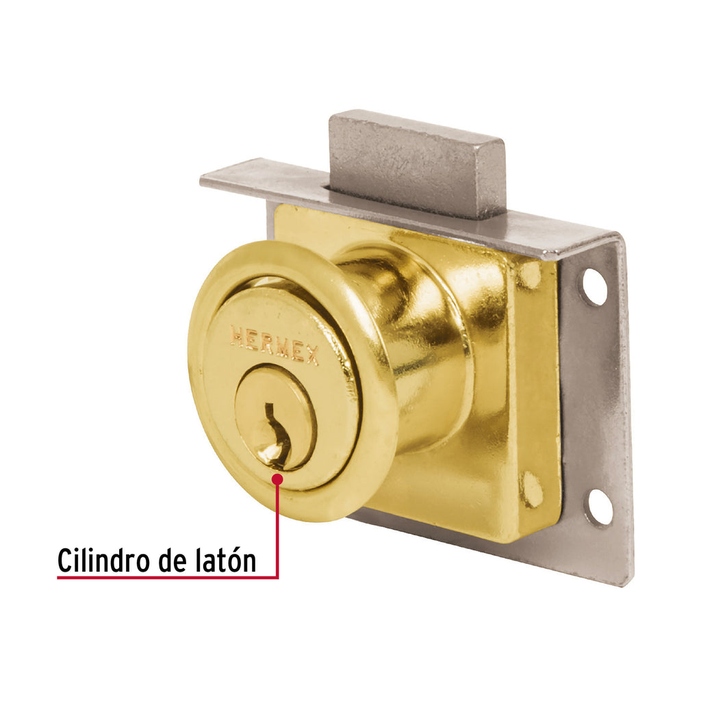 Cerradura para mueble, modelo 24, latón, HERMEX CM-24L (43565)