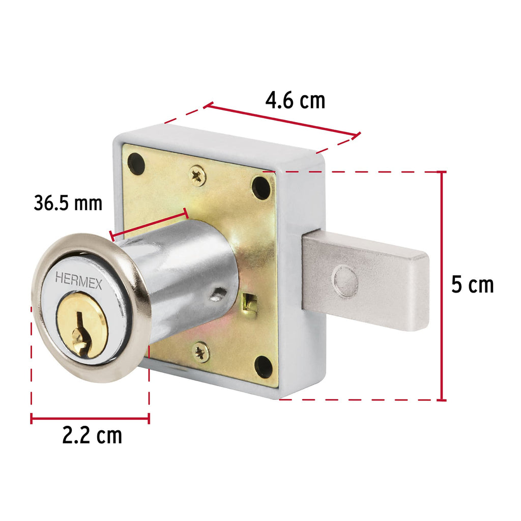 Cerradura para mueble, modelo 25, cromo, HERMEX CM-25C (43559)