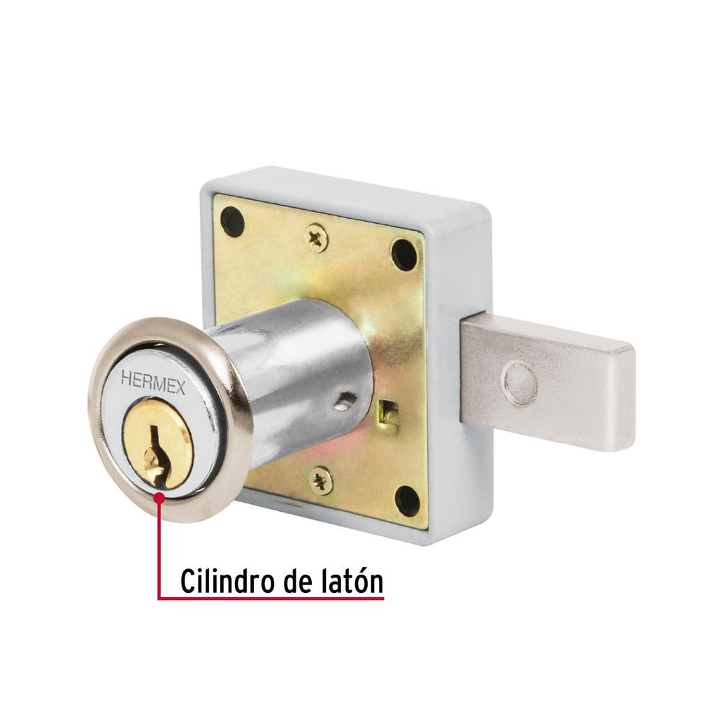 Cerradura para mueble, modelo 25, cromo, HERMEX CM-25C (43559)