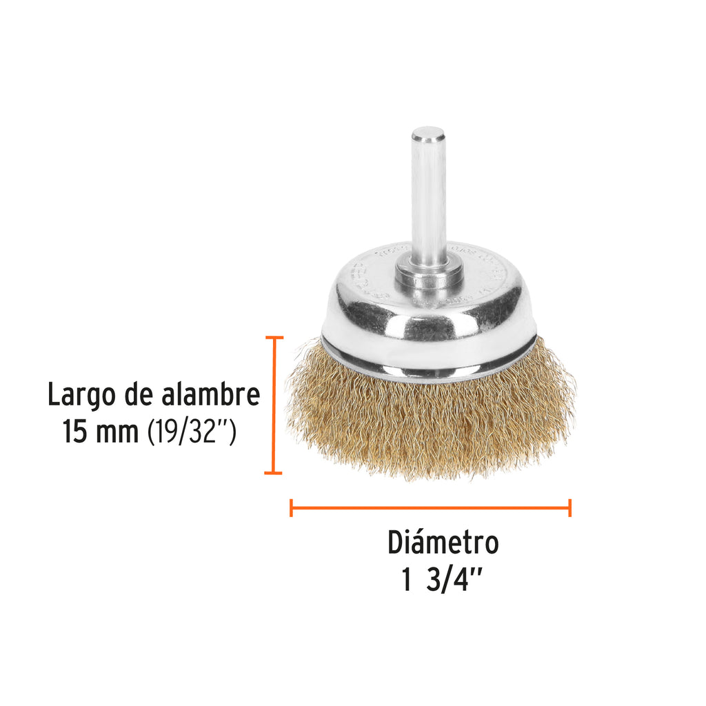 Carda de copa 1-3/4" alambre fino para taladro, TRUPER CO-1-3/4F (11591)