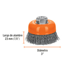 Cargar imagen en el visor de la galería, Carda copa 3&quot; alambre ondulado fino, eje M14, TRUPER CO-508M (14180)