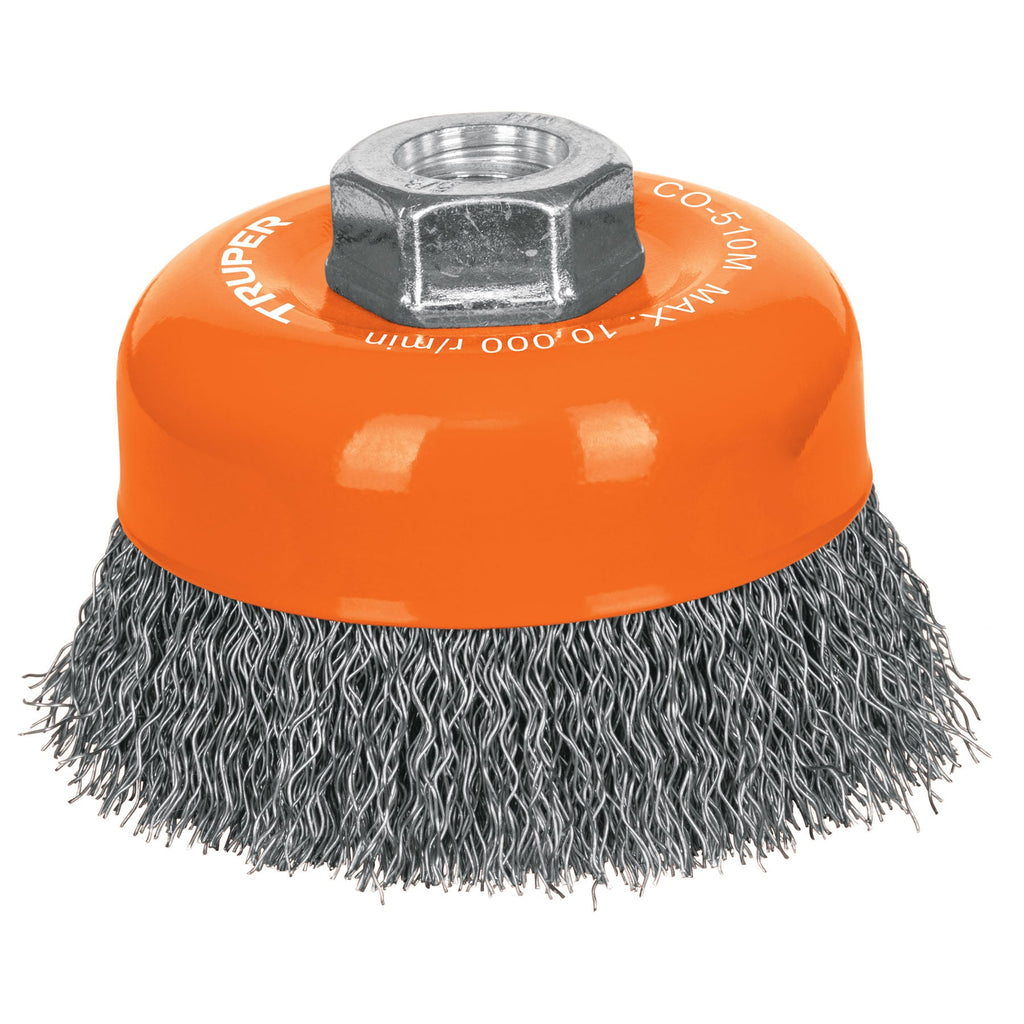 Carda copa 4" alambre ondulado fino, eje M14, TRUPER CO-510M (11532)