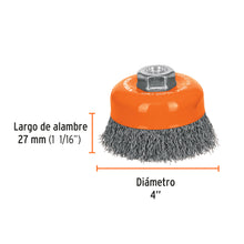 Cargar imagen en el visor de la galería, Carda copa 4&quot; alambre ondulado fino, eje M14, TRUPER CO-510M (11532)
