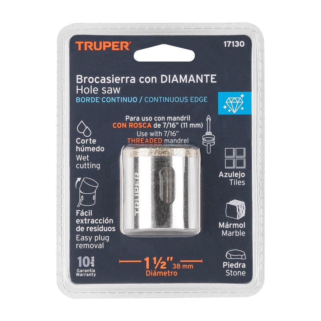 Brocasierra diamante 1-1/2" borde continuo, TRUPER COAZ-1-1/2 (17130)