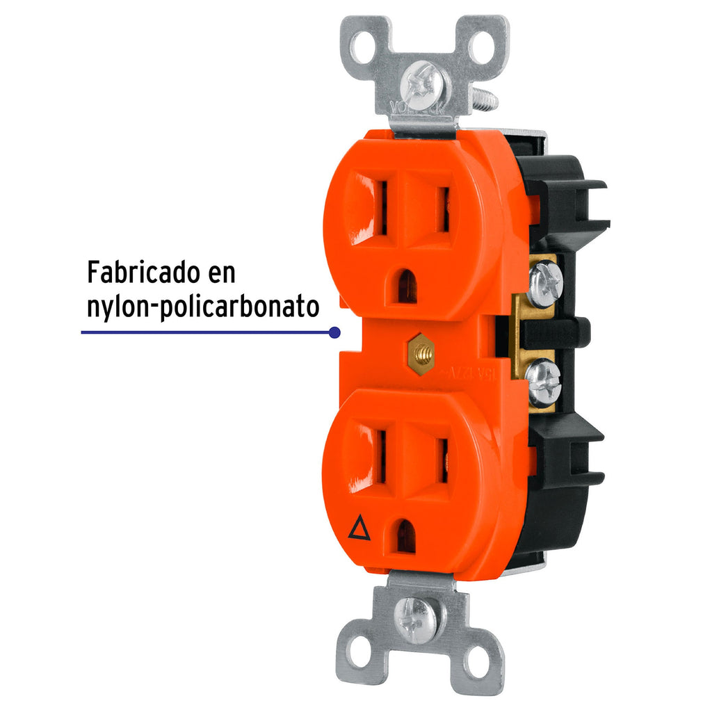 Contacto dúplex, tierra aislada, 15 A, línea standard, VOLTECK CODO-TAS (46105)