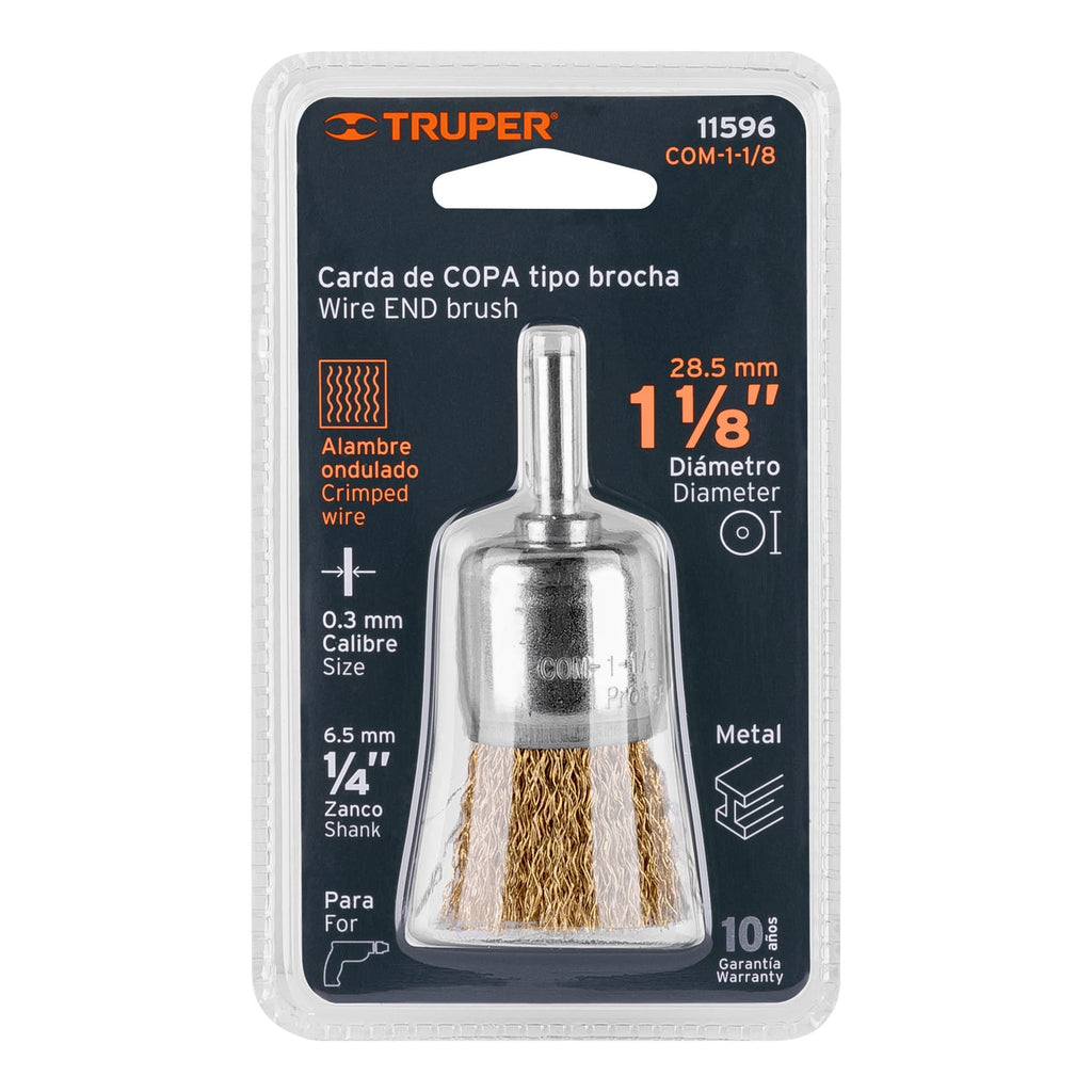 Carda de copa 1-1/8" alambre grueso para taladro, TRUPER COM-1-1/8 (11596)