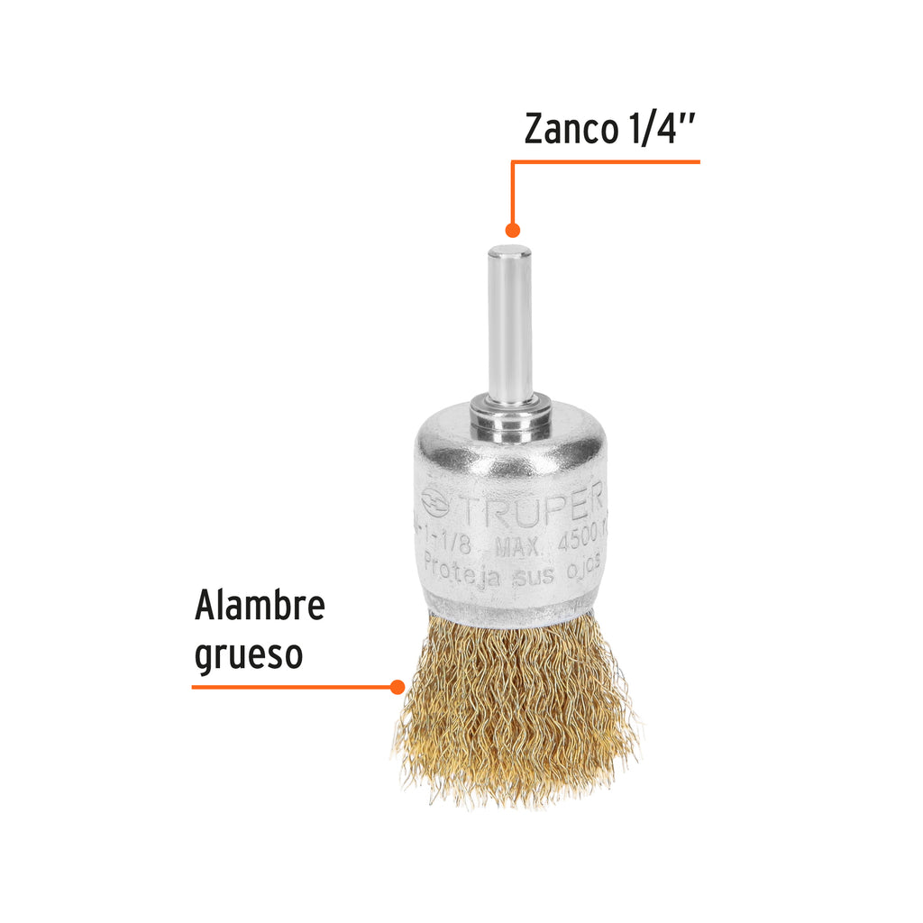 Carda de copa 1-1/8" alambre grueso para taladro, TRUPER COM-1-1/8 (11596)