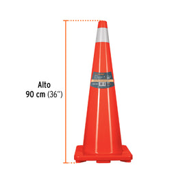 Cono de precaución de 90 cm de PVC con reflejante, TRUPER CONO-90R (13127)