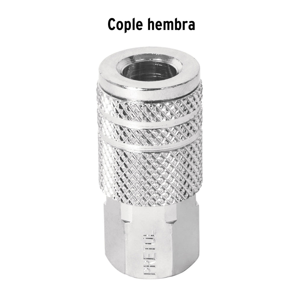 Cople acero, cuerda 1/4NPT, hembra, PRETUL COPLE-HEM-1/4P (27028)