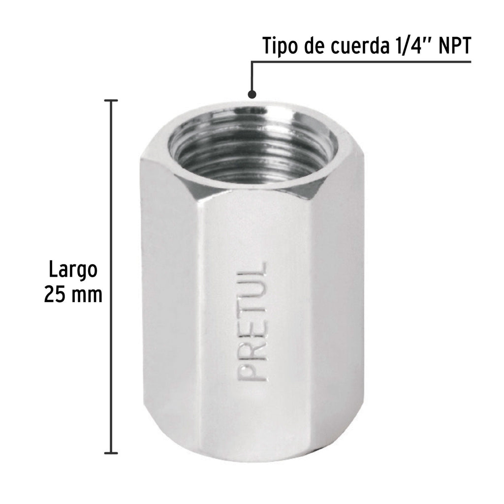 Cople acero, cuerda 1/4 NPT, PRETUL COPLE-P (27027)