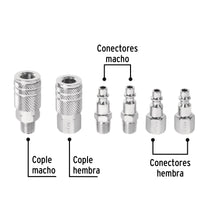 Cargar imagen en el visor de la galería, Juego de 4 conectores y 2 coples, compresor de aire, PRETUL CORAL-6P (27030)