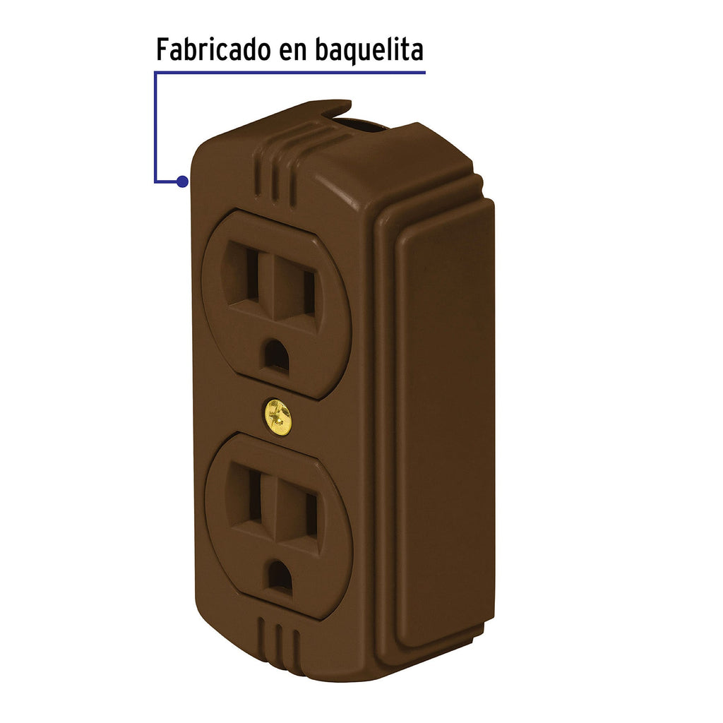 Contacto de sobreponer dúplex 2 polos+ tierra, café, VOLTECK COSO-DA-C (46115)