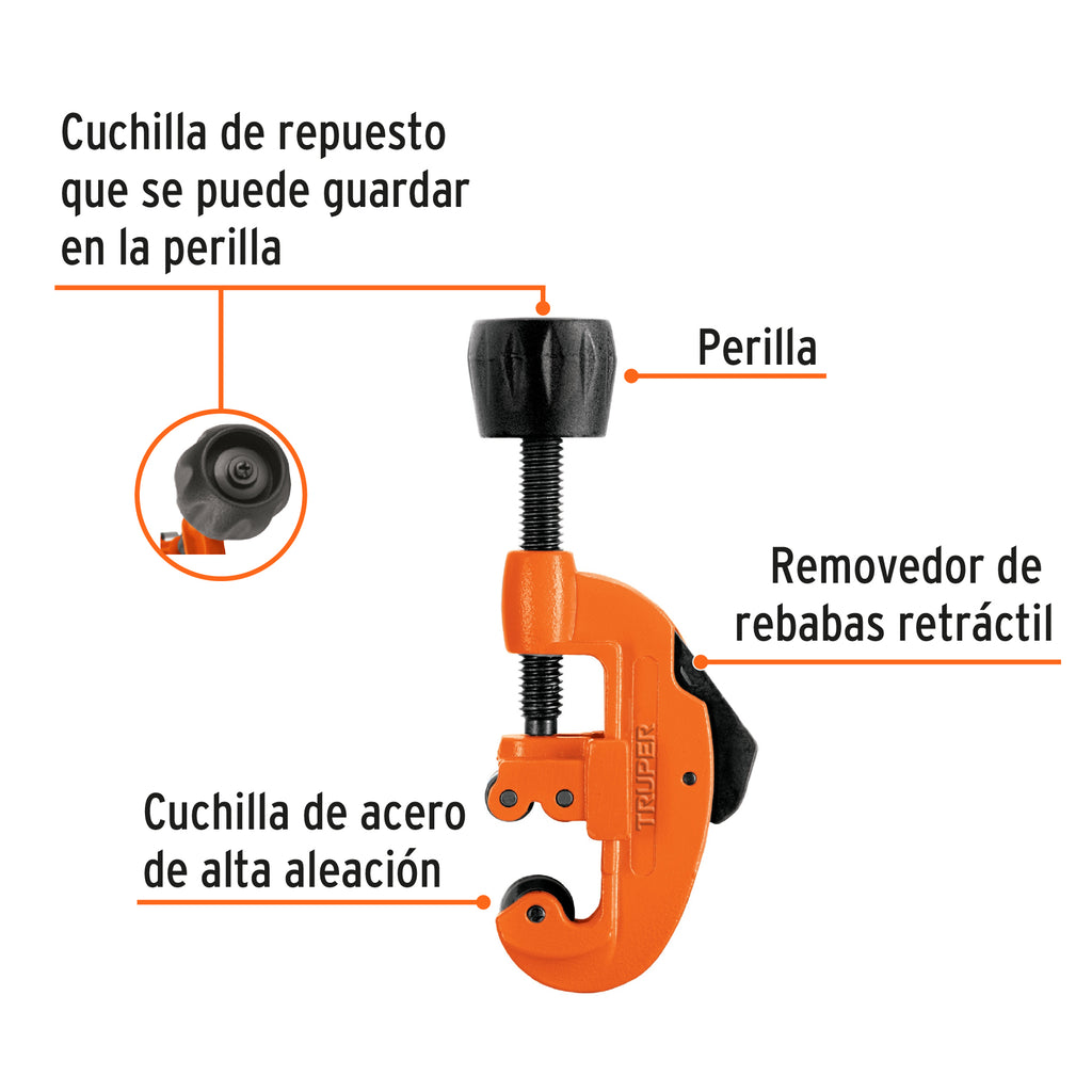 Cortador de tubo de cobre 1/8" a 1-1/8" cuchilla 17mm,TRUPER COT-30 (12853)