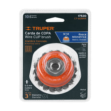 Cargar imagen en el visor de la galería, Carda copa 3&quot; alambre trenzado grueso, eje M14, TRUPER CT-608MX (17530)