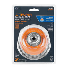 Cargar imagen en el visor de la galería, Carda copa 4&quot; alambre trenzado fino, eje M14, TRUPER CT-610M (14185)