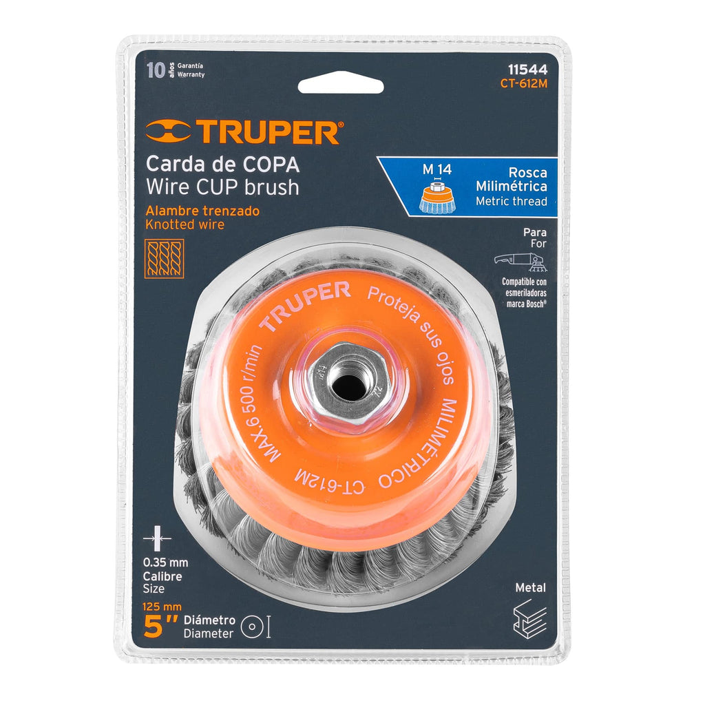 Carda copa 5" alambre trenzado fino, eje M14, TRUPER CT-612M (11544)