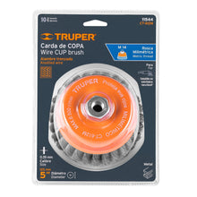 Cargar imagen en el visor de la galería, Carda copa 5&quot; alambre trenzado fino, eje M14, TRUPER CT-612M (11544)