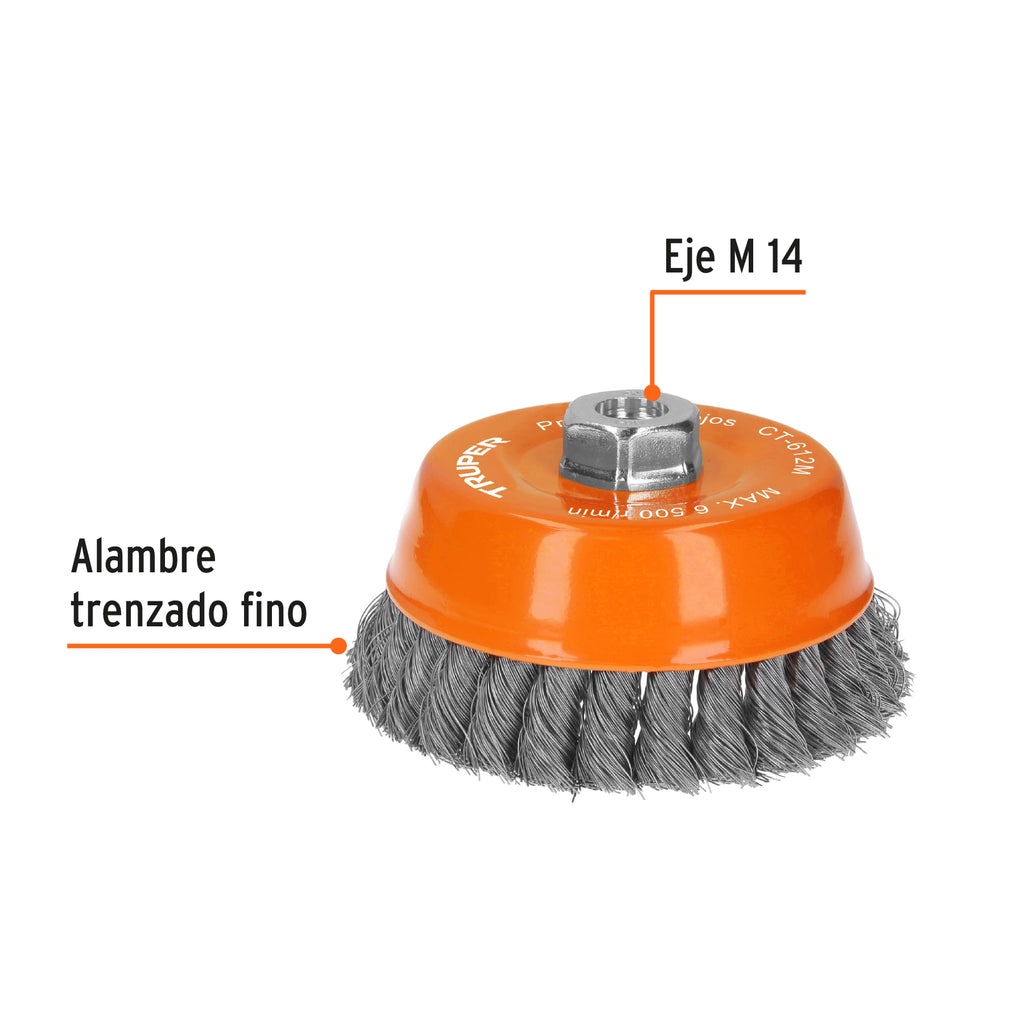 Carda copa 5" alambre trenzado fino, eje M14, TRUPER CT-612M (11544)