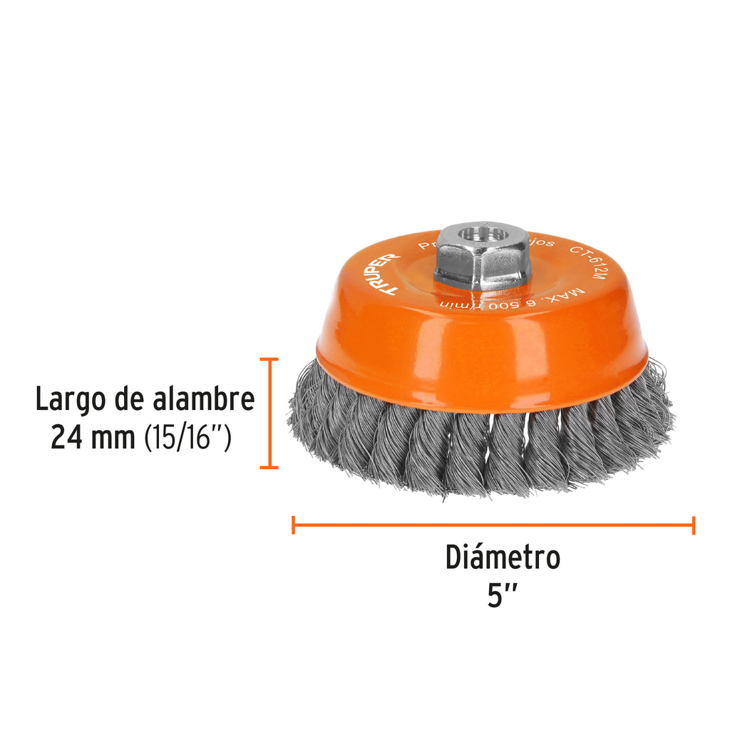 Carda copa 5" alambre trenzado fino, eje M14, TRUPER CT-612M (11544)