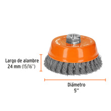 Cargar imagen en el visor de la galería, Carda copa 5&quot; alambre trenzado fino, eje M14, TRUPER CT-612M (11544)