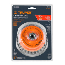 Cargar imagen en el visor de la galería, Carda copa 5&quot; alambre trenzado grueso, eje 5/8&quot;-11, TRUPER CT-612X (11542)