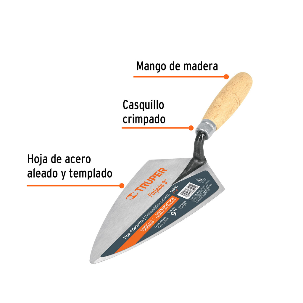 Cuchara para albañil 9" forjada tipo Filadelfia, TRUPER CT-9 (12991)