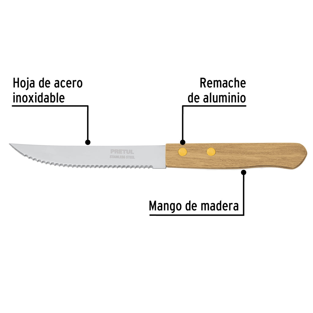 Cuchillo con sierra para asado 5" mango de madera, PRETUL CUCH-M52 (23083)