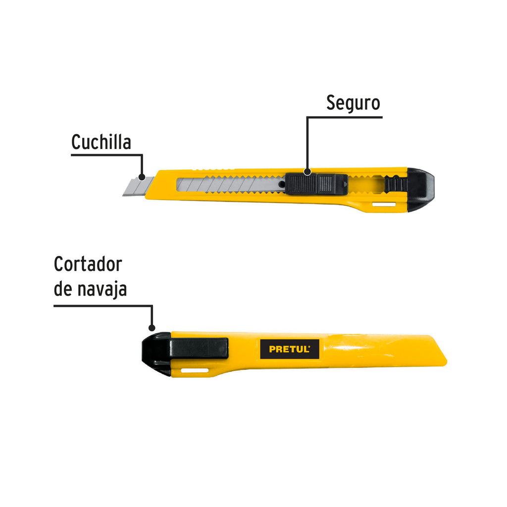 Cutter 9 mm plástico, PRETUL CUT-5PB (22403)