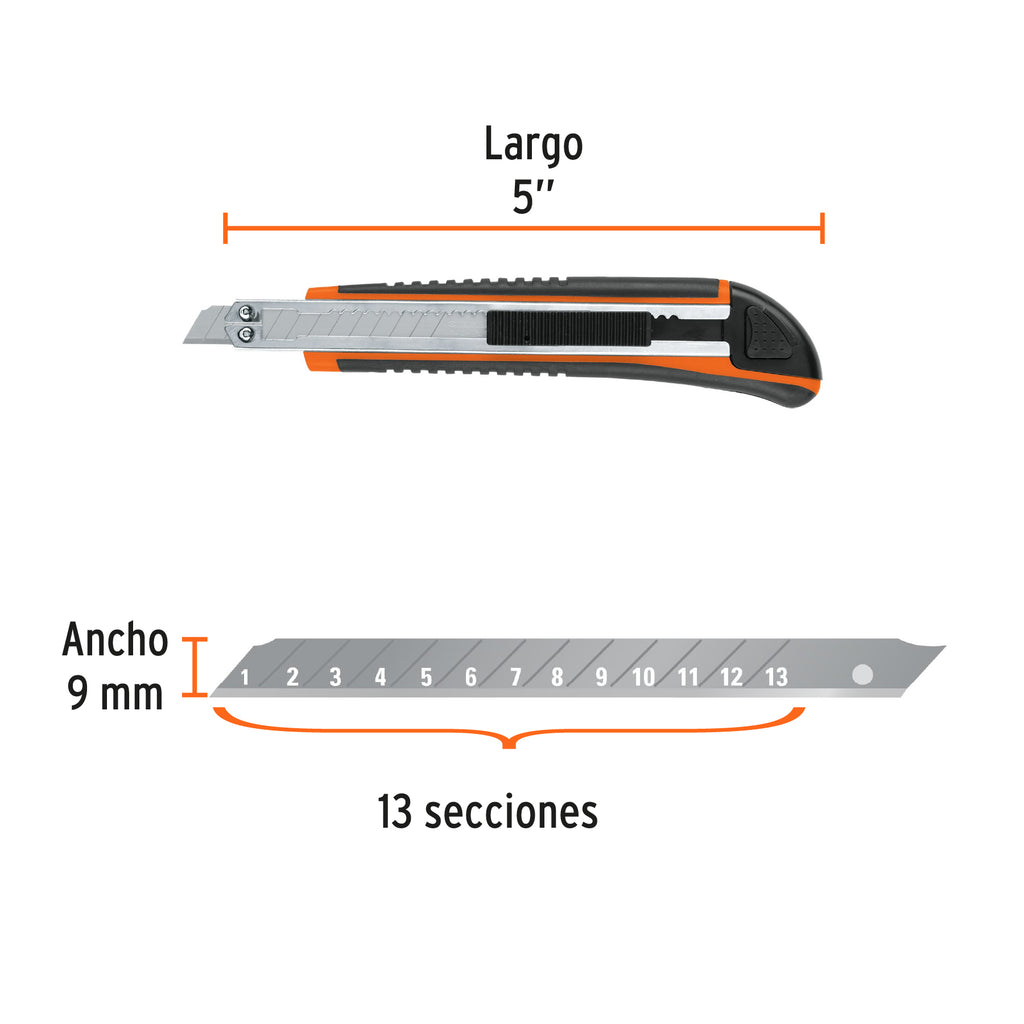 Cutter 9 mm profesional con alma metálica y grip, TRUPER CUT-5X (16971)