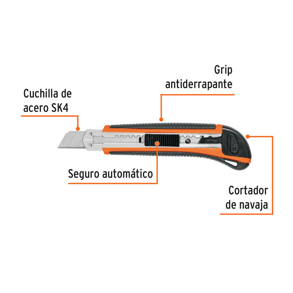 Cutter 18 mm profesional con alma metálica y grip, TRUPER CUT-6X (16977)